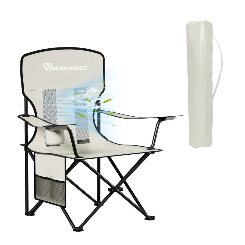 Camping Chairs, High Back Breathable Mesh Camping Chair 300 LBS Capacity, Portable Outdoor Lawn Chair Folding with Cup Holder for Picnic, Lawn, Beach, Fishing and Sports (Grey)