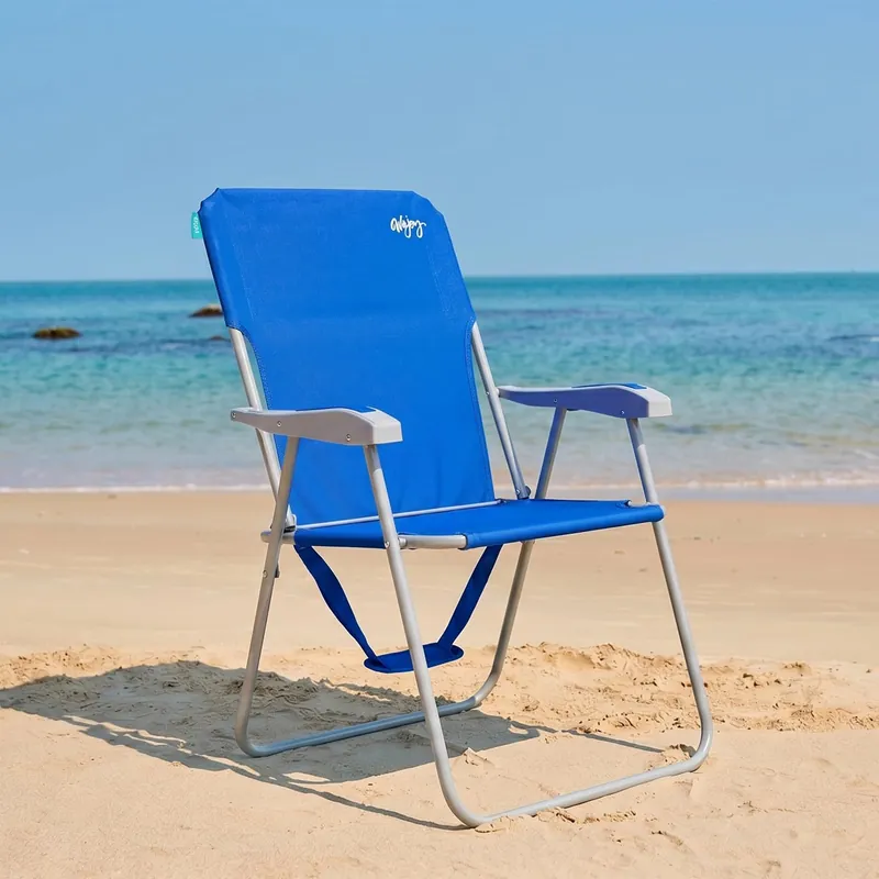 WEJOY Folding Beach Chair for Adults, Lightweight Beach Chair with Shoulder Straps, High Back Camping Chairs with Hard Armrest, Supports 300lbs for Outdoor Lawn Concert (Blue)