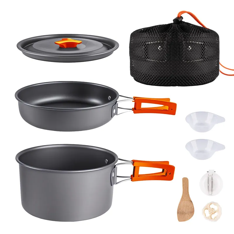 aiGear Camping Cooking Set Cookware Mess Kit with Storage Bag Pot Pan Set Camping Accessories for Outdoor Camping Hiking Picnic Portable and Lightweight Aluminum Color Orange (CC02OR)