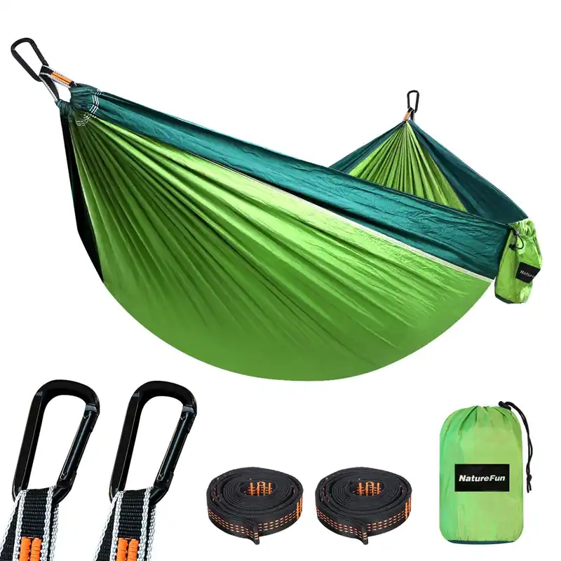 NATUREFUN Ultra-Light Travel Camping Hammock 300kg Load Capacity,(275 x 140 cm) Breathable,Quick-Drying Parachute Nylon 2 x Premium Carabiners,2 x Nylon Slings Included Outdoor Indoor Garden