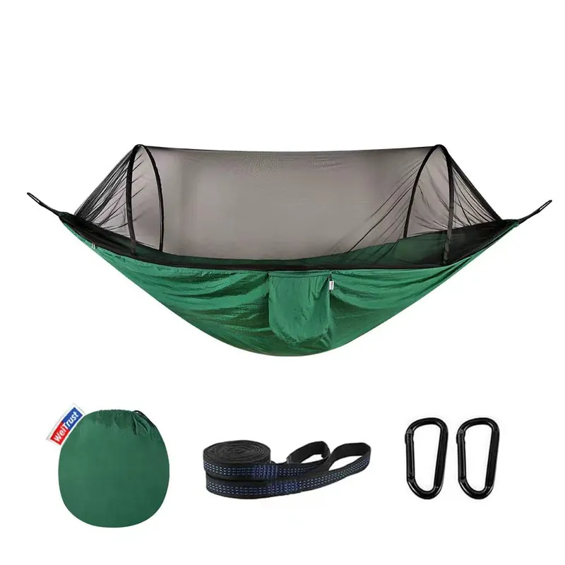 Camping Hammock with Mosquito Net - Double & Single Portable Hammocks with 2 Tree Straps, Lightweight Hammock Tent for Outdoor Camping, Hiking, Backpacking, Beach & Backyard (Dark Green)