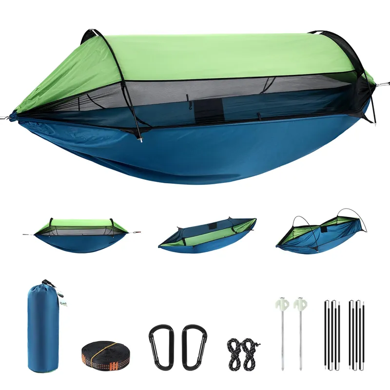 Professional Camping Hammock with Mosquito Net, Lightweight Portable Double, with Two 10 FT Hammock Tree Straps, 210T Nylon,Rain and Sun Protection,Hammock for Camping, Hiking, Yard, Backpacking