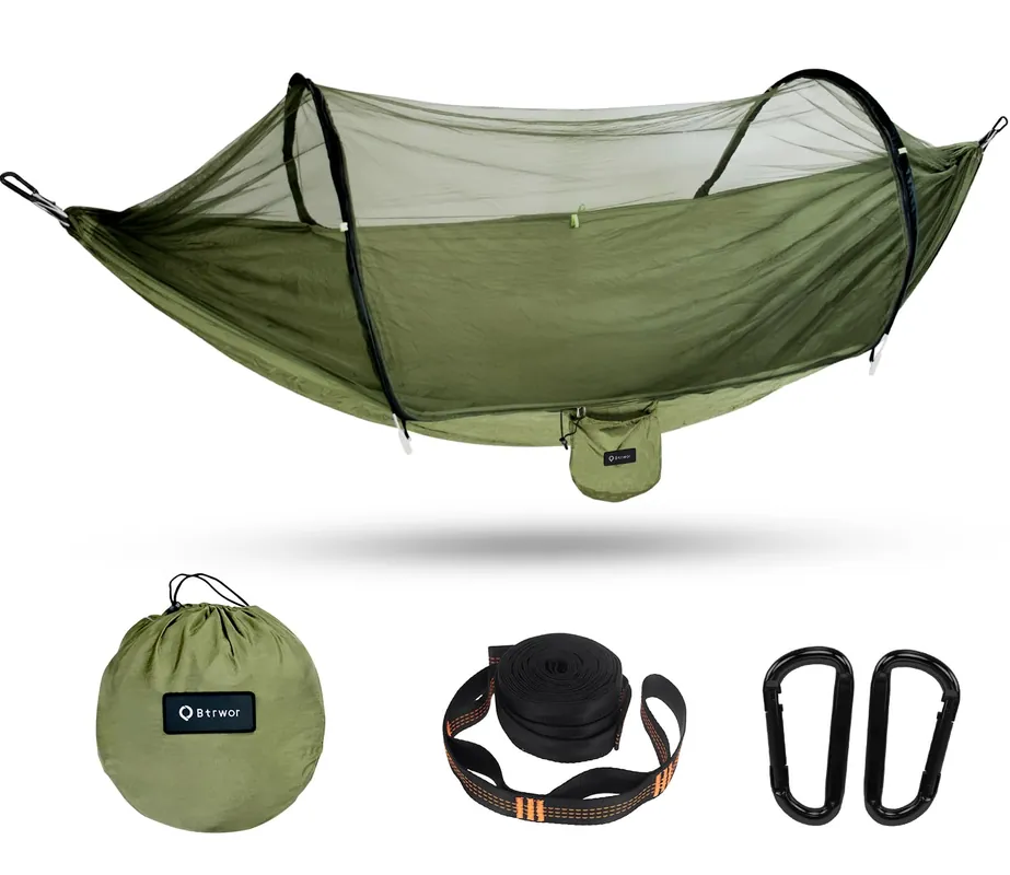 BTRWOR Hammock with Mosquito Net - Lightweight, Portable, 1 Person Hammock - for Camping, Hiking, Backpacking, Travel, a Festival, or The Beach