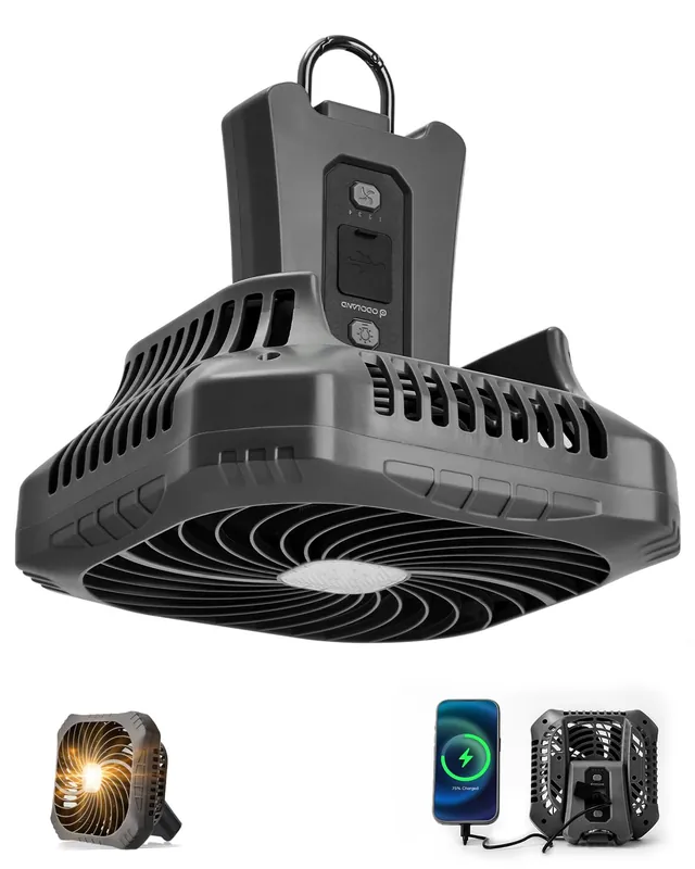 Odoland Portable Camping Fan with LED Lantern, 40H Rechargeable Battery Operated Quiet Tent Fan with Hanging Hook for RV Car Beach Outdoor Hurricane Emergency Outages
