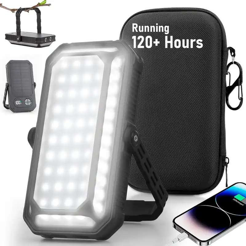 LED Camping Lantern Rechargeable, 10000mAh Portable Solar Camping Lights up to 120+ Hours, 12 Light Modes, Dimmable, LCD Digital Display, Waterproof, Camping Essentials for Power Outages, Emergency