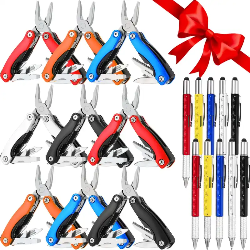 Lanties 20 Pack Mini Multitool Bulk Gift for Dad Men Him Swag Bags Stuffers 6 in 1 Multi Tool Pen Multitool Pliers Pocket Knife Father‘s Day for Men Birthday Camping Survival, 5 Colors