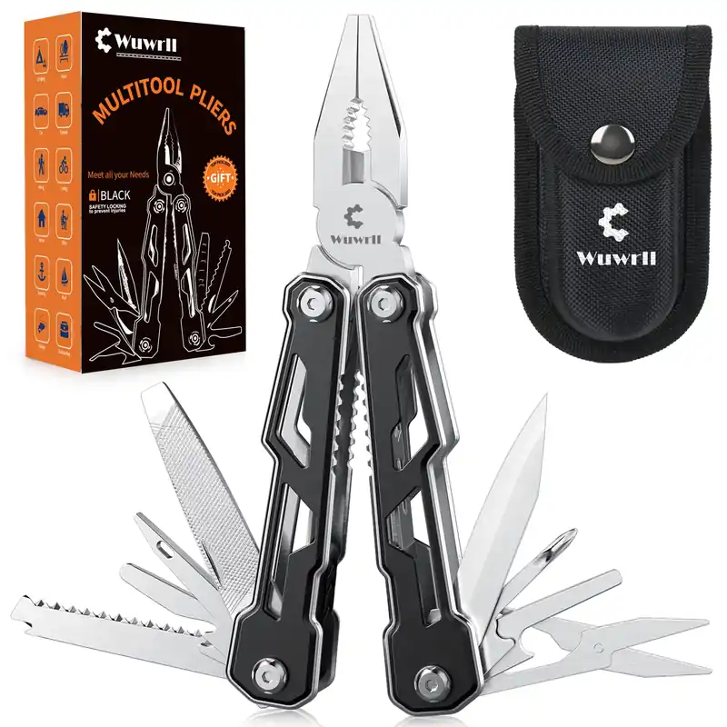 Wuwrll Multitool with Safety Locking,16-in-1 Multi Tool Stainless Steel Pocket Knife Set with Pliers, Upgrade Camping Tool Gifts for Men,for Survival, Camping, Hiking, Outdoor 10 Pcs