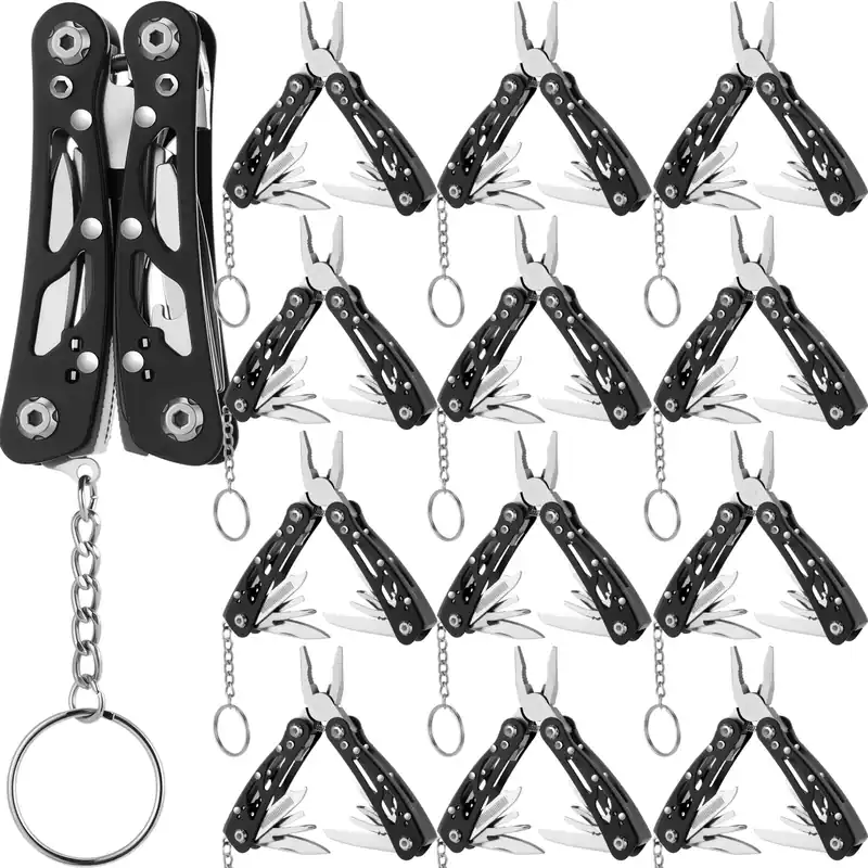 Lasnten 12 Pcs Small Multitool Pliers, Gifts for Men Stainless Steel Small Multitool Mini Pliers Foldable Knife, Bottle Opener, Screwdriver Apply to Camping, Dad Gifts (Black)