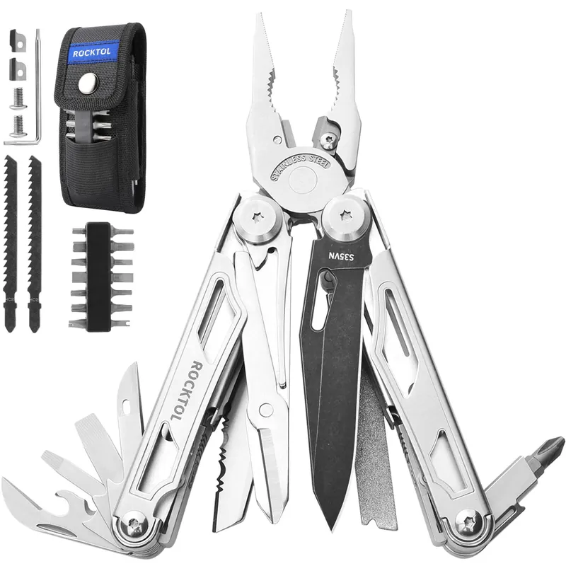 ROCKTOL SK05 Multitool, S35VN Blade, 29-in-1 Multi tool Pliers with Replaceable Wire Cutters and Saw, Heavy-duty Stainless Steel Multi-tool Set and Nylon Sheath for Camping Survival multi tool for Man