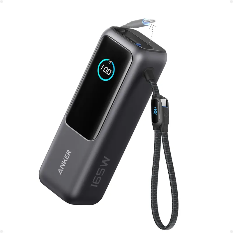 Anker Laptop Power Bank, 25,000mAh Portable Charger with Triple 100W USB-C Ports, Built-in Retractable Cables, Flight-Approved for Travel, iPhone 17/16 Series, MacBook, Samsung, and More