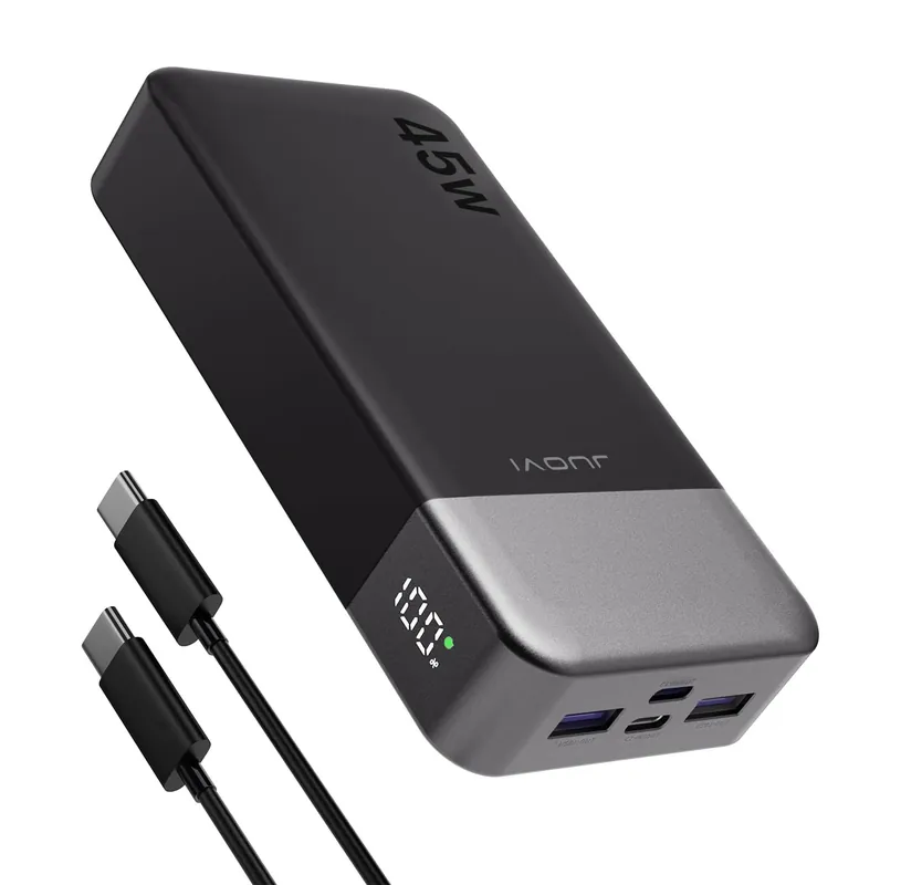 JUOVI J2621 Power Bank Portable Charger 20000mAh 45W, PD3.0 QC 4.0 Fast Charging Battery Pack with LED Display,2 USB-C,2 USB-A for iPhone 15 16, MacBook
