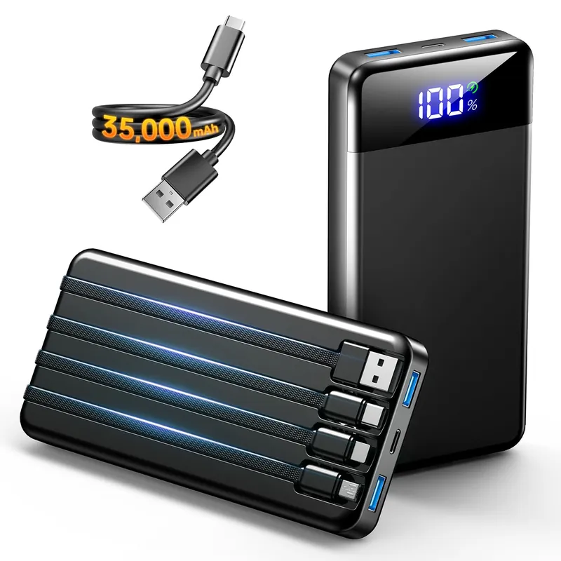 Portable Charger 35000mAh Power Bank - Powerbank with 4 Built in Cables, 22.5W Fast Charging Travel Camping Essential Battery Pack Compatible with iPhone 17 16 15 14 13 Samsung Google, 1 Pack