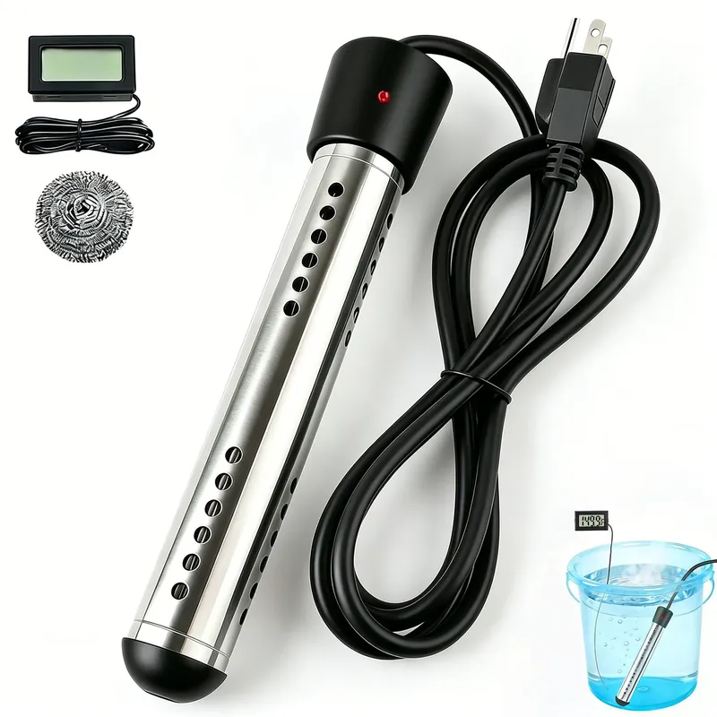 Immersion Water Heater Portable 2000W, with Stainless Steel Guard & Digital Thermometer,Fast Submersible Electric Heater for Small Pool, Bathtub, Bucket, Camping & Outdoor Use