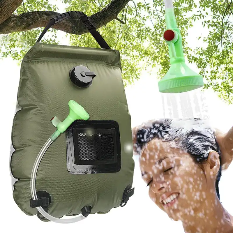 KIPIDA Solar Shower Bag 5 Gal/20L Solar Heating Camping Shower Bag Removable Hose On-Off Switchable Shower Head Ducha Portatil Traveling Shower Portable Shower for Beach Swimming, Hiking