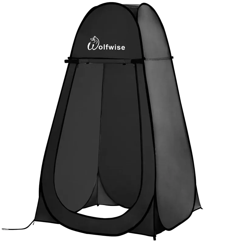 Wolfwise Pop Up Shower Tent for Camping Essentials, Portable Instant Changing Tent with Ventilation Window & Carry Bag, Privacy Dressing Room Bathroom Toilet for Beach & Outdoor, Standard, Black