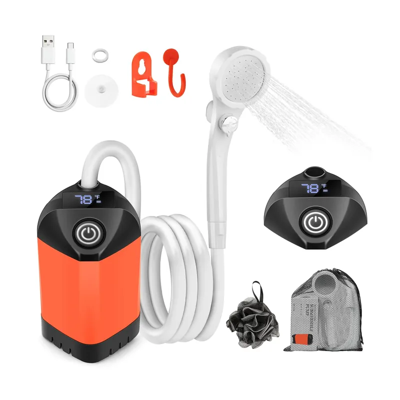 MarvinnanSlyke Portable Shower for Camping,7800mAh Rechargeable Camping Shower Pump,IPX8 Waterproof Outdoor Shower with LED Display and 3 Spray Modes for Hiking,Travel, Pet, Car Wash,RV Life
