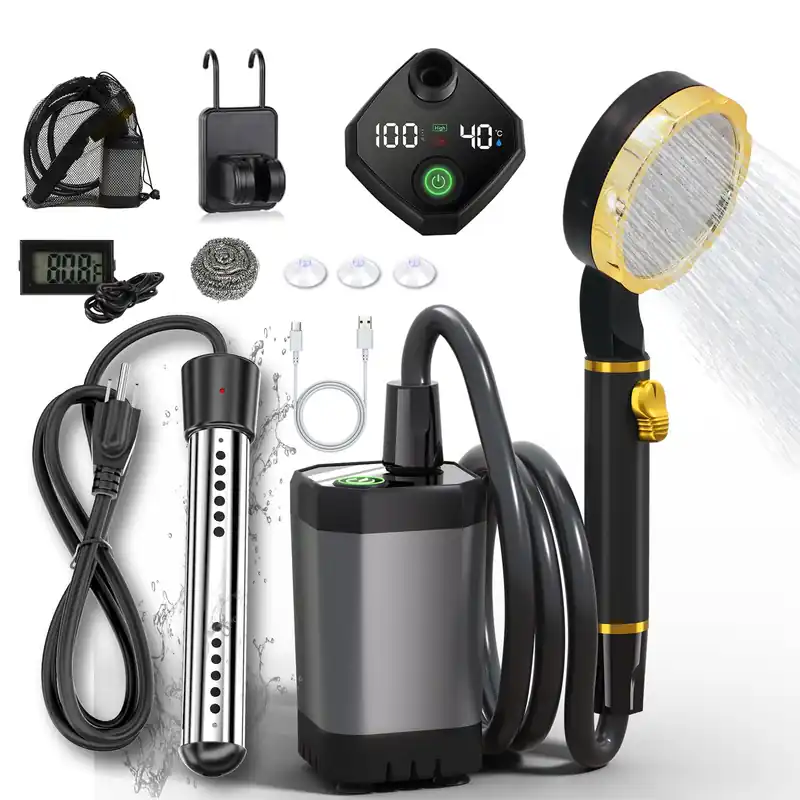 BSEED Portable Shower for Camping with Immersion Water Heater, 6000mAh Rechargeable Camping Shower with Intelligent LED Display, Outdoor Shower for Hiking, Travel, Pets & Car Washing, Wartering Plants
