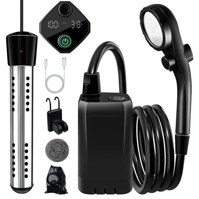 Portable Shower With Heater,6000Mah Battery Powered Portable Shower For Camping With 2000W Auto-Off Heater,Portable Heated Shower For Camping,Digital Power&Temperature Display For Hiking (Black)