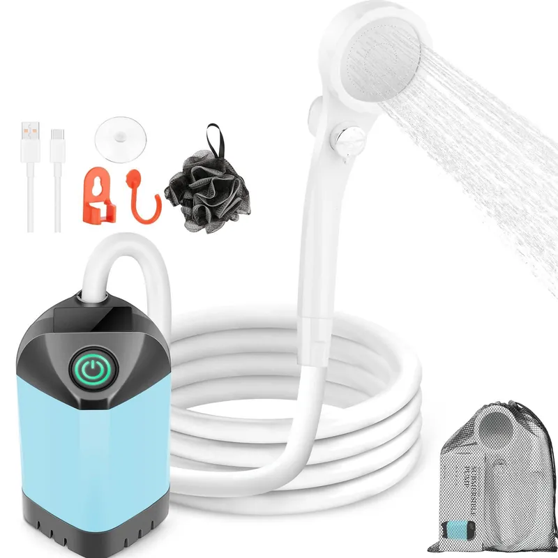 MarvinnanSlyke Portable Shower for Camping with 7800mAh Battery - 3 Spray Modes, IPX8 Waterproof & Strong Suction Shower Pump for Outdoor Hiking, Beach Travel, RV, Pet Bathing & Gardening