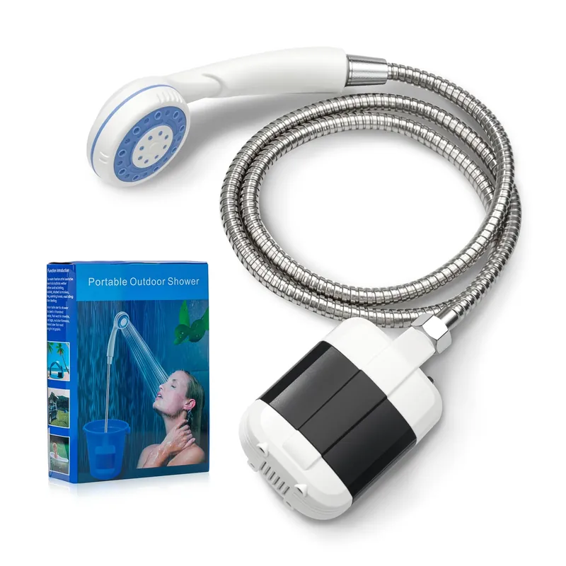 YOSOKI USOKI Portable Rechargeable Camping Shower Pump - 4000mAh Battery Outdoor Shower Head Sprayer, Draws Water from Bucket for Camping, Hiking, Travel, Car Washing & Pet Cleaning (White)