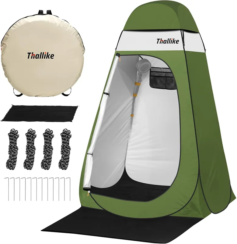 Thallike Upgrade Pop Up Privacy Shower Tent, Portable Camping Shower Tent, Camping Toilet Changing Room with Rain Shelter & Extended Floor Mat