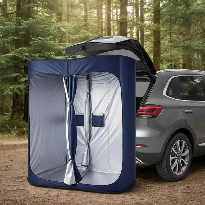 Wesnoy Instant Changing Tent for SUV Trunk, 2 Large Rooms Portable Stable Pop up Shower Privacy Shelter Outdoor Toilet Tent Dressing Room with Floor for Camping Beach Hiking, Include Carry Bag, Blue