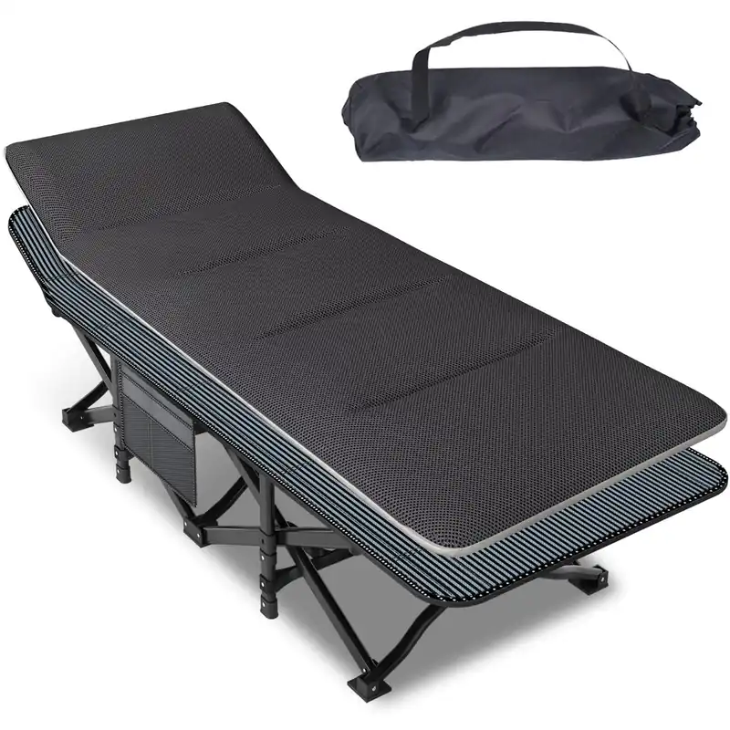 Mopaicot Camping Cot for Adults, Folding Bed with Comfortable Cushion, Tent Portable Sleeping Bed with Carry Bag for Camp, Office Use, Outdoor, Traveling Supports 450 lbs