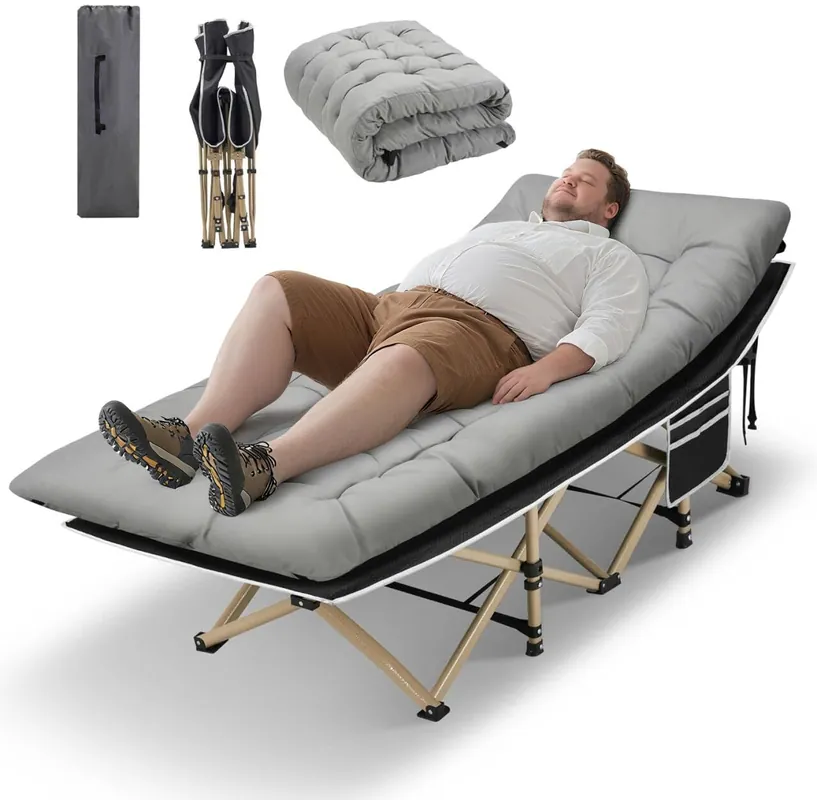 HABUTWAY Camping Cots for Adults with 600lbs Load Capacity, Folding Camping Cot with Mattress, Sleeping Cot for Adult with Carry Bags for Travel,Beach,Patio,Home Office,Nap Time(Grey)