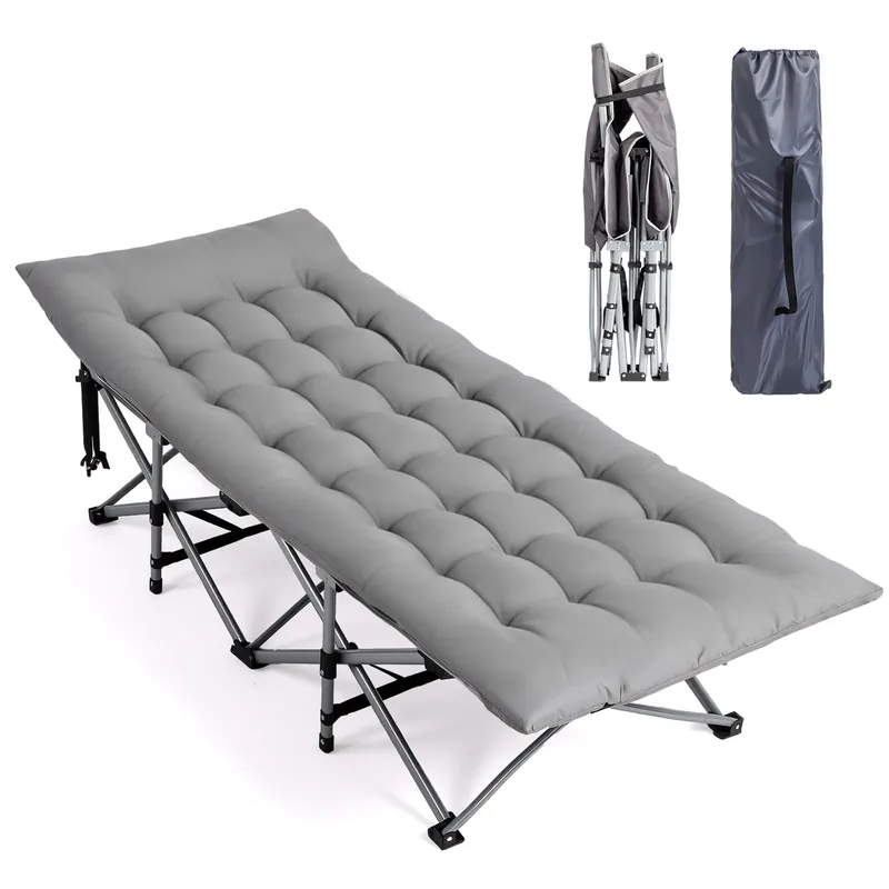 VINGLI Folding Camping Cot Bed,Camping Cots for Adults with Mattress, Foldable Cots for Sleeping with Pillow 1200D Layer Oxford for for Guest,Travel,Hiking Grey