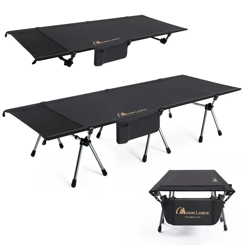 MOON LENCE Height Adjustable Camping Cot - Supports 330 lbs, Portable Folding Bed with Leg Extenders for Camping, Hiking, Sleeping, 1 Pack, Black