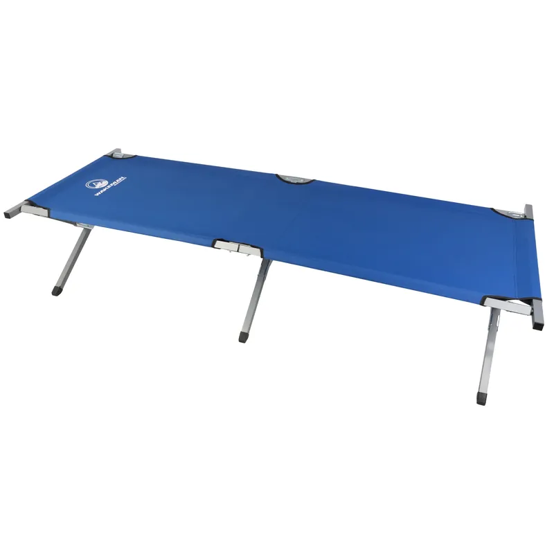 Camping Cot - Portable Folding Camp Bed - 600D Sleeping Cot for Adults with Steel Frame, Supports up to 264 lbs, 74.5" (6.2 ft) L x 29" W by Wakeman Outdoors (Blue)