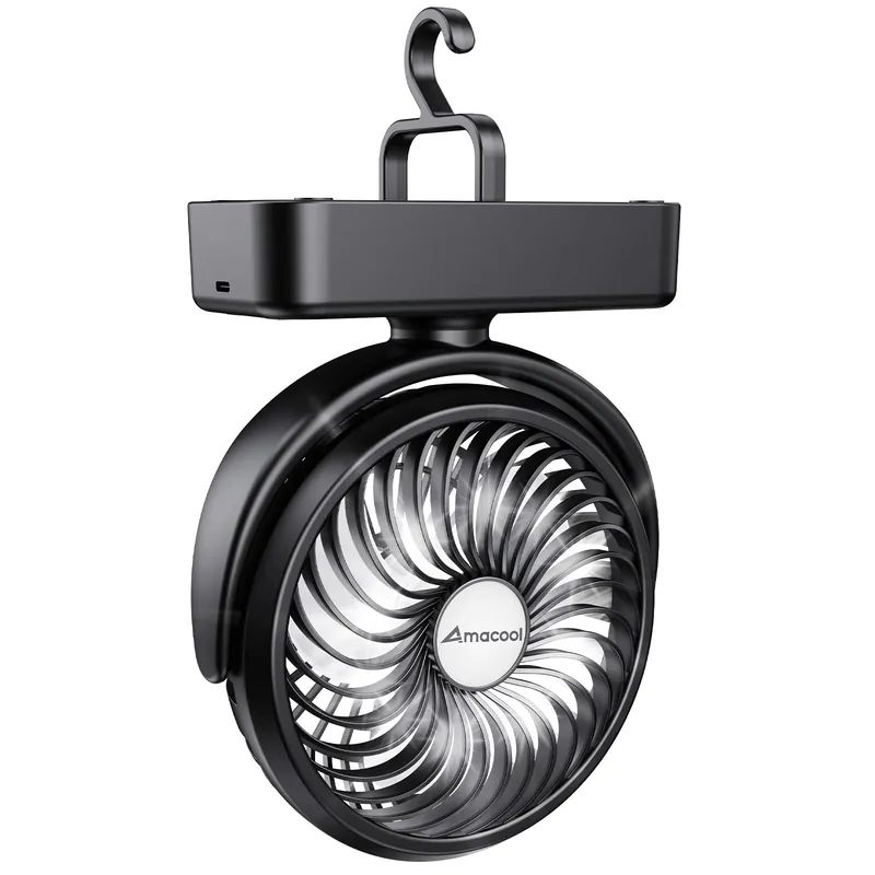 Portable Camping Fan with LED Lantern- 40H Work Time Rechargeable Battery Operated Fan with Hanging Hook for Tent Car RV Hurricane Emergency Outages Survival Kit Cruise Travel Camping Essentials Gear