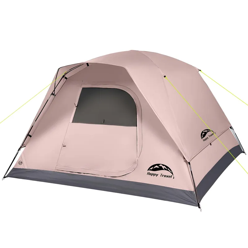 Happy Travel Camping Tent, 4 Person Dome Tents for Camping with Rainfly, Waterproof Clip Easy Setup Portable Family Tent with Mesh Windows, 20% More Headroom Backpacking Tents for Camping & Hiking