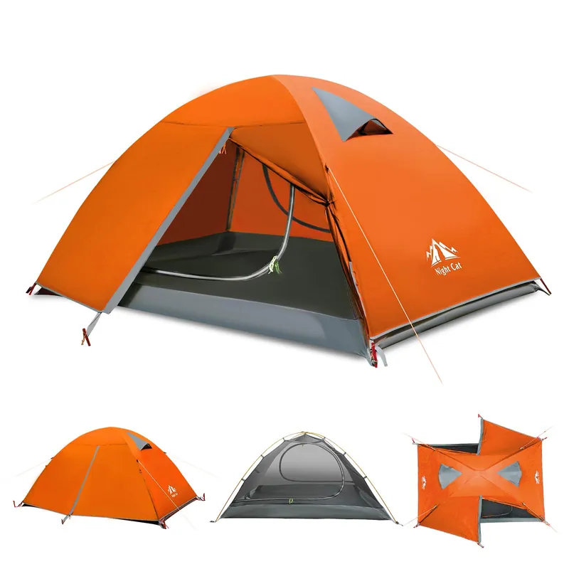 Night Cat 2-Persons Backpacking Tent Waterproof Lightweight Camping Tent for Two People Hiking Outdoor Mountain with Aluminum Poles and Rainfly Army Green