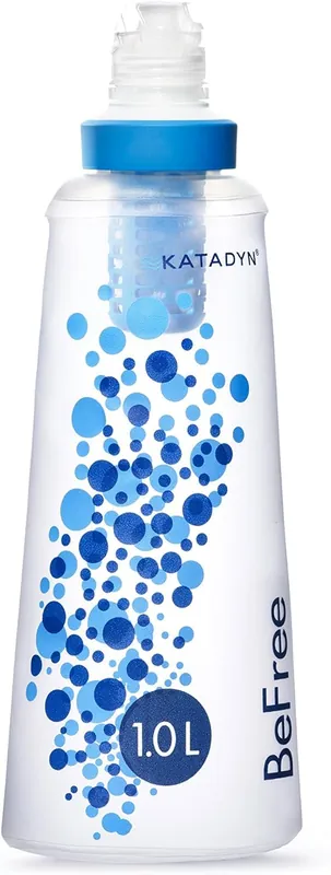 Katadyn BeFree Collapsible Water Filter Bottle 1.0L for Hiking, Backpacking & Travel 0.1 Micron Hollow Fiber Squeeze Filter Removes Bacteria, Protozoa & Sediment, BPA-Free, EZ-Clean Membrane