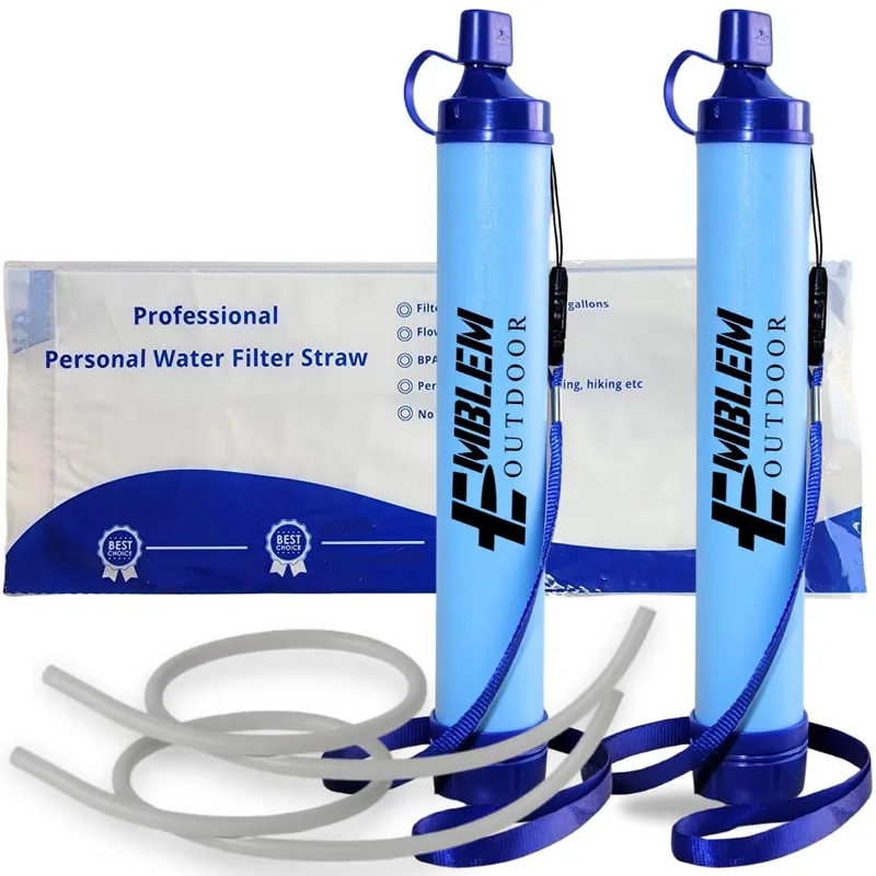Portable Water Filter Straw, 2 Survival Water Straws to Purify Water When Camping, Hiking, Emergency & Disaster – 0.1 Micron Personal Water Filter BPA-Free Hollow Fiber Emergency Water Filtration