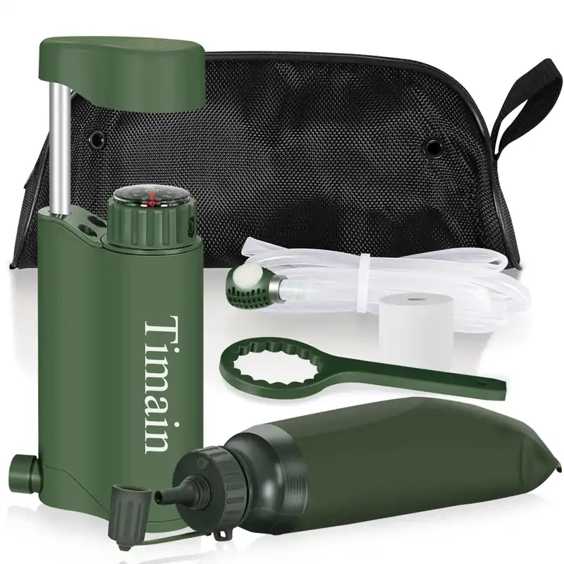 Timain Outdoor Portable Water Filter Pump,Water Filtration Systems,Perfect for Travel,Camping, Hiking,Fishing,Hunting,Emergency Preparedness (4500, Liters)