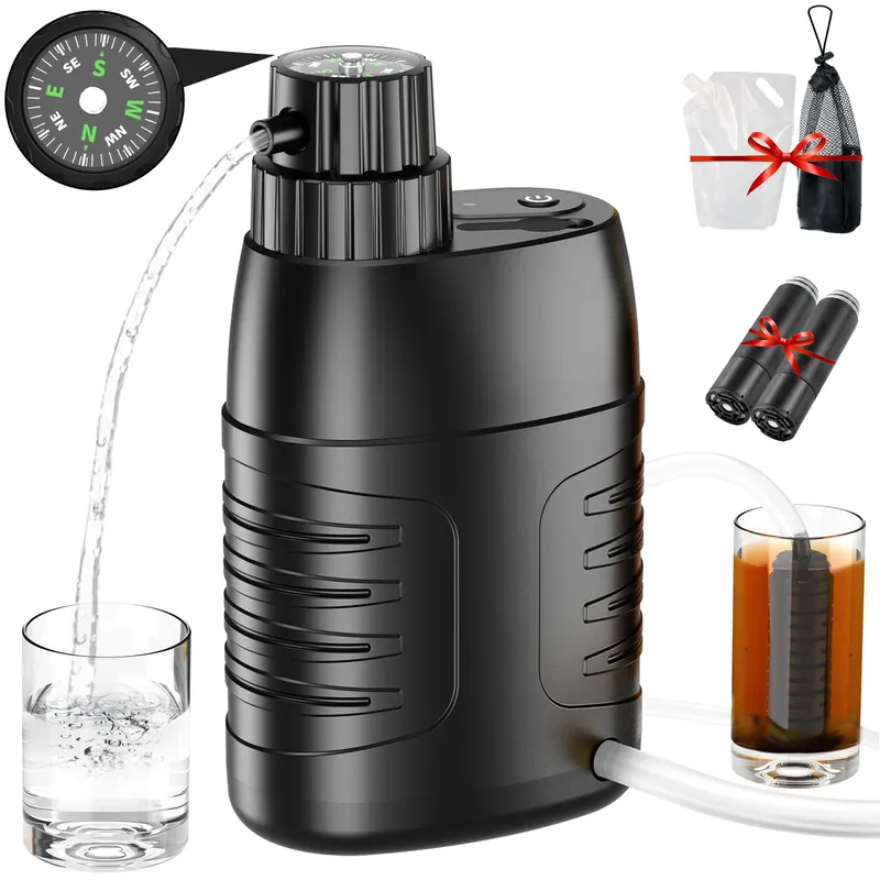 YOTAN Electric Water Purifier Survival, 0.01 Micron 6-Stage Portable Water Filter with Emergency Compass, Water Purification System for Camping, Backpacking, Hiking, Travel, Biking, Fishing, Hunting