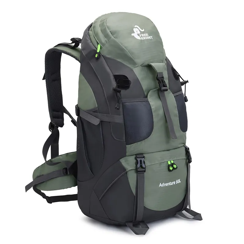Bseash 50L Hiking Backpack, Water Resistant Lightweight Outdoor Sport Daypack Travel Bag for Camping Climbing Skiing Cycling (Army Green - With Shoe Compartment)