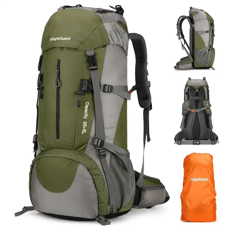 King‘sGuard 70L Hiking Backpack with Rain Cover Lightweight Waterproof Travel Camping Backpack Large Backpacking Pack for Men and Women (Army Green)