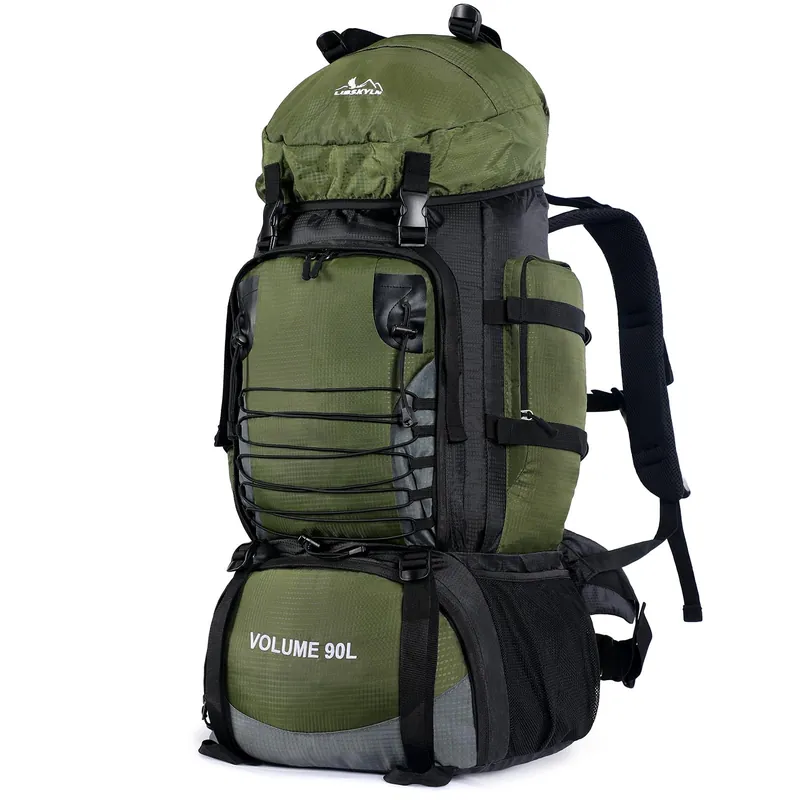 LibSkyln 90L Hiking Backpack, Camping Travel Backpack with Rain Cover Lightweight Travel Daypack for Climbing Camping Touring (Green)