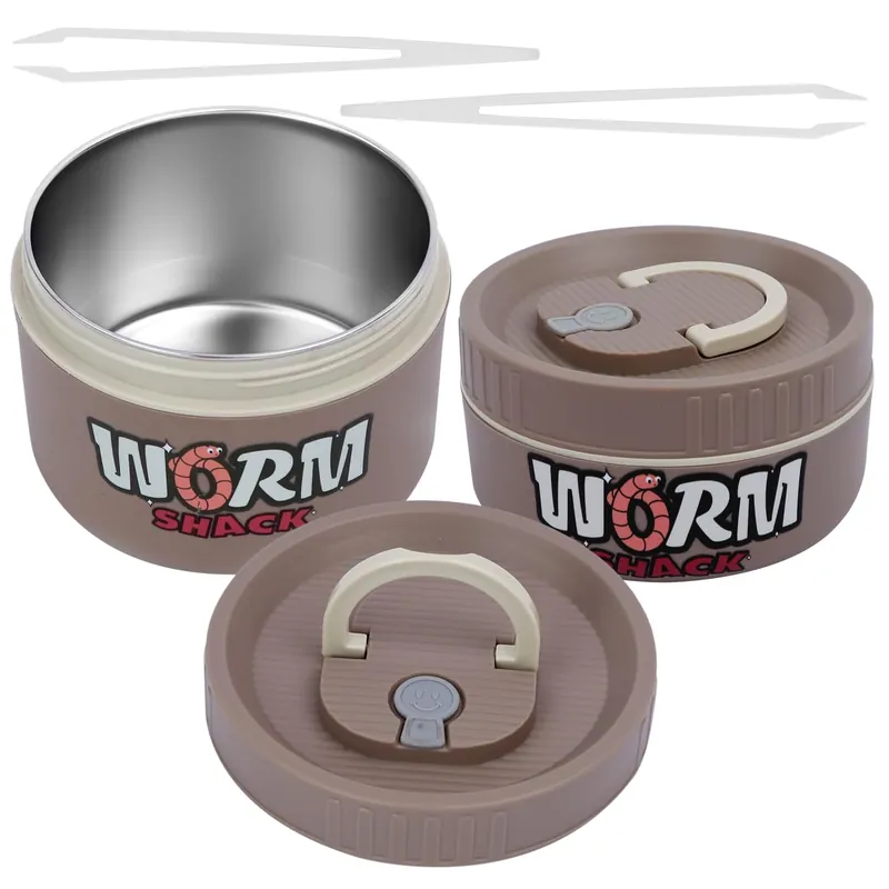 VKVXCLON 2Pcs Live Bait Storage,Fishing Bait Container, Stainless Steel Worm Storage Box, Nightcrawler Box, Bait Tank, Compact and Durable,Small and Portable, Keeps Bait Fresh and Alive (Khaki)