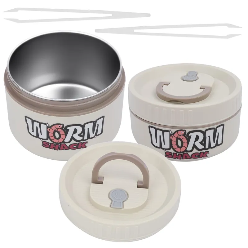 2Pcs Live Bait Storage,Fishing Bait Container, Stainless Steel Worm Storage Box, Nightcrawler Box, Bait Tank, Compact and Durable,Small and Portable, Keeps Bait Fresh and Alive (White)