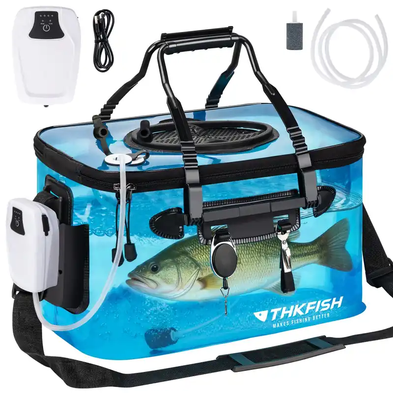 Foldable Transparent Fishing Bucket, 6 Gallon Foldable Bait Bucket, Live Fish Container Multi-Functional Bucket, Live Bait Bucket for Saltwater, Camping, Moving (23l/6Gallon with Aerator)