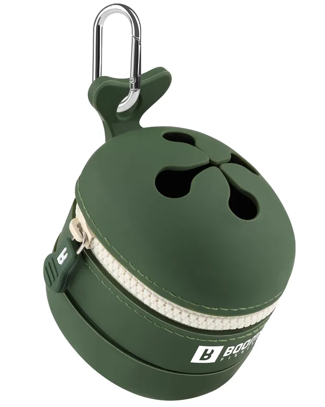 Booms Fishing Portable Trash Pouch Silicone Expandable & Collapsible Fishing Line Waste Cantainer - Eco-Friendly Reusable Garbage Holder for Fishing, Hiking, Camping & Outdoor Activities - ST2 Green