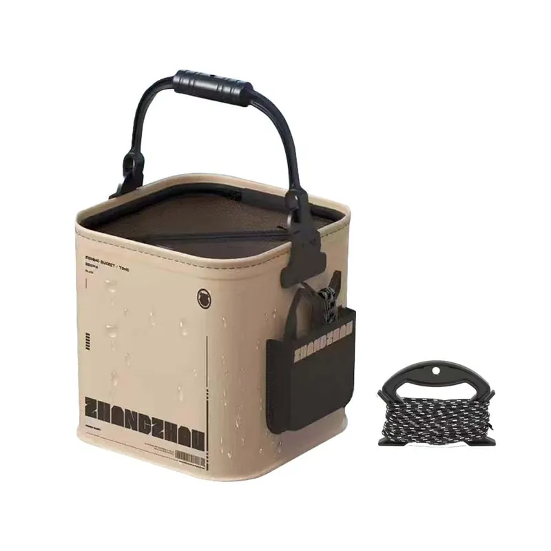 Collapsible Fishing Bucket 2.11 Gallon/8L - Portable Folding Live Bait Bucket with Aerator Pocket, Rope & Net for Live Fish & Shrimp, Kayak, Camping, Hiking (Small)
