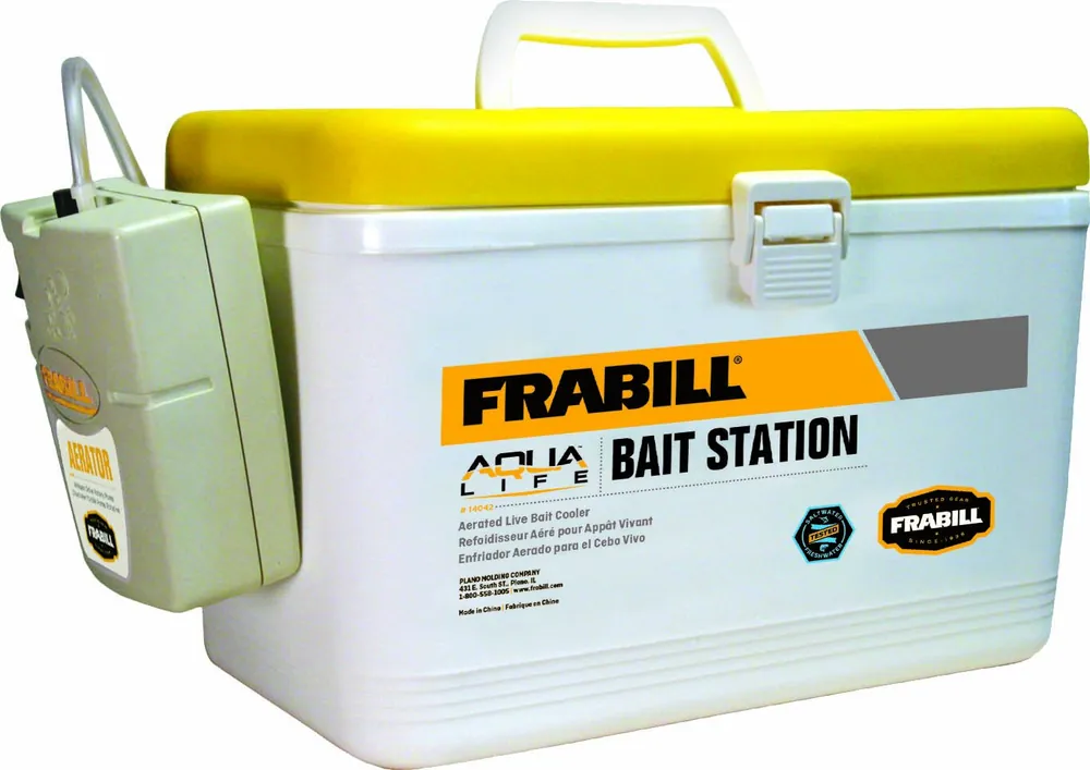 Frabill Bait Box with Aerator Live Bait Storage Cooler with Portable Aerator 8-Quart Capacity