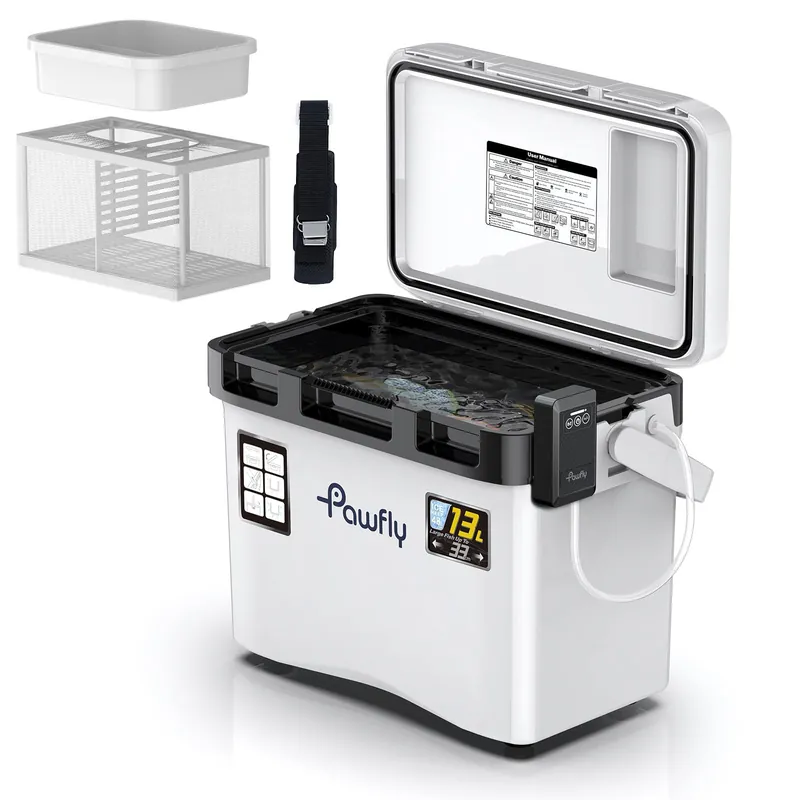 Pawfly Live Bait Cooler, 13 QT Leak-Proof Fishing Cooler with Rechargeable Aerator, Portable Fish Livewell for Boat, Insulated Minnow Bucket for Shrimp & Live Fish, Hard Fishing Box