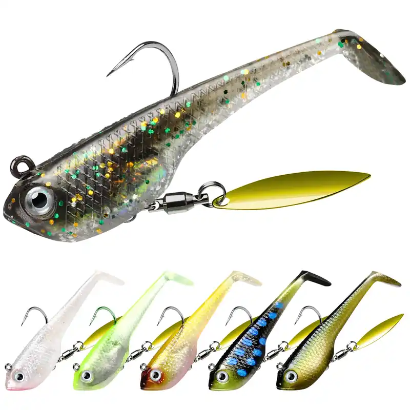 TRUSCEND Shadtale Soft Fishing Lures with BKK Hooks – Easy Catch Trembly Sinking and Vibrating Swim for More Bites, Paddle Tail Spinner Swimbait for Bass, Trout, Crappie, Walleye, Great Fishing Gear