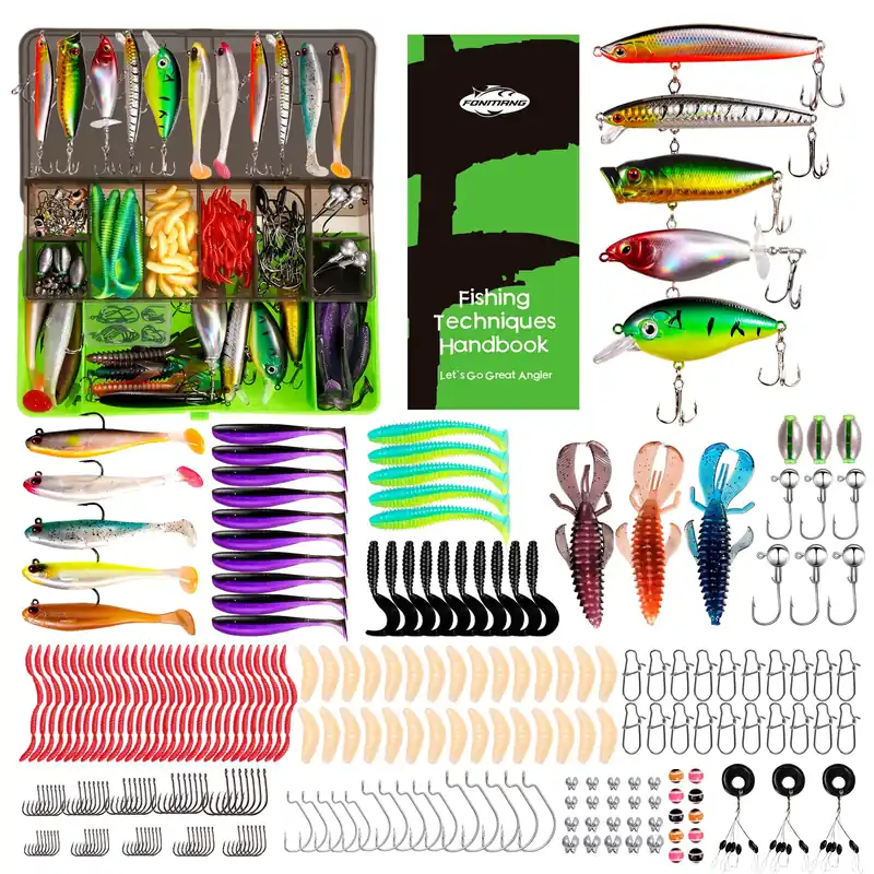 FONMANG Fishing lures-2026 New Fishing Lure kit for Bass Trout,Tackle Box with Tackle Included, Fishing Plugs,Swimbait, Minnows, Soft Baits, Hooks & Weights Accessories (H1-279pcs All-in-One)